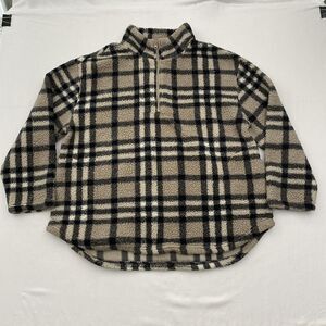 Koolaburra by UGG Fleece Pullover Sherpa Half Zip Plaid Womens 2X Tan Black Cozy